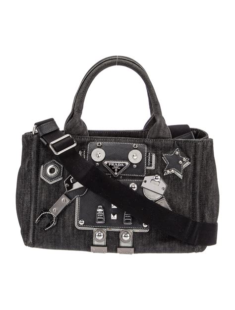 prada robot bag sales|PRADA Denim Robot Tote Bag Black 609341 .